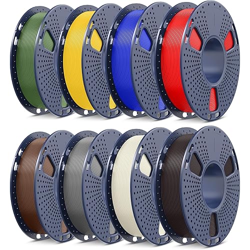SUNLU PLA Filament 1.75mm Bundle, 3D Printer Filament Bundle 250g, 8 Rolls, 2kg Total, Roasted Chestnut Black+Bone White+Grey+Coffee Brown+Red+Klein Blue+Vivid Yellow+Olive Green