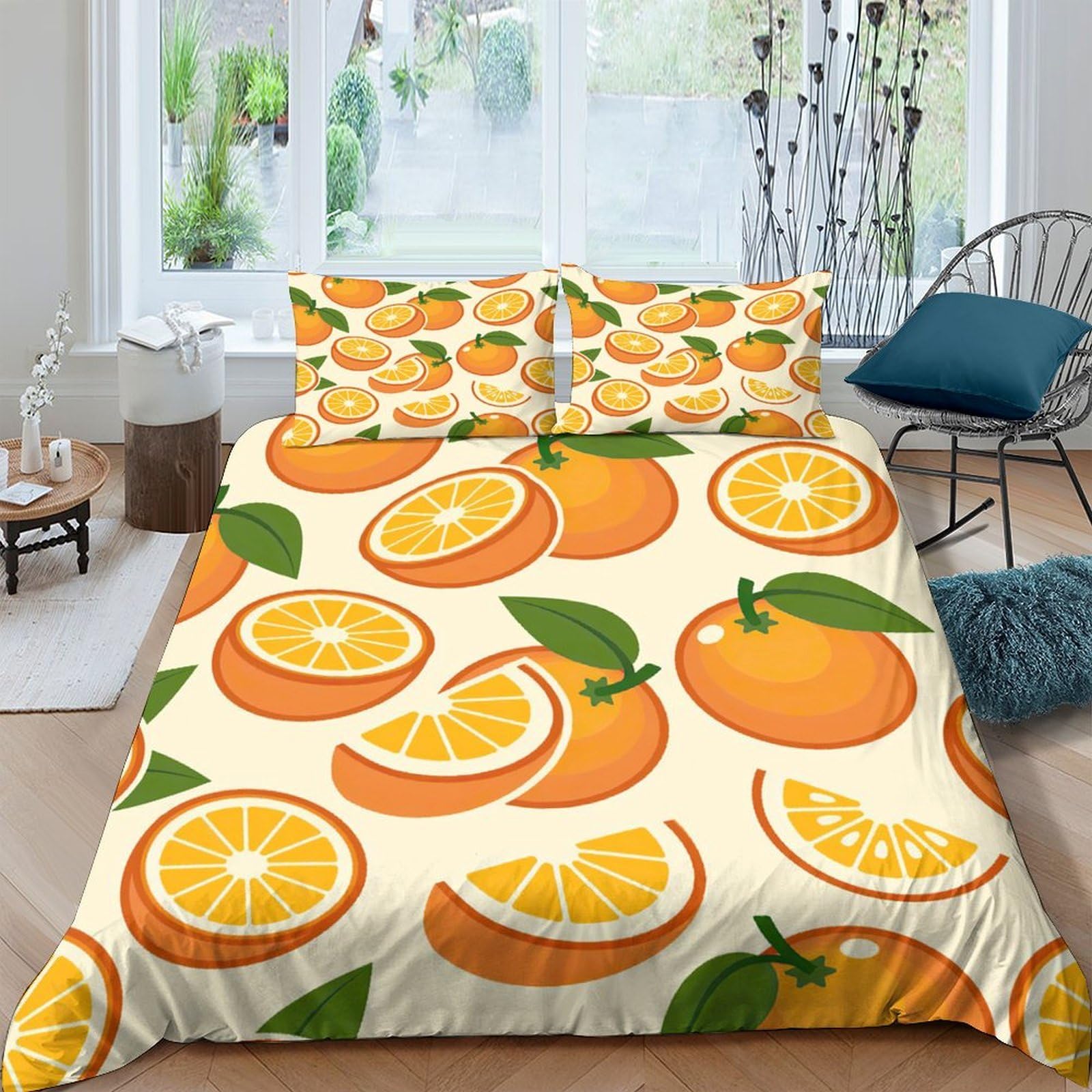 Ctjqhvkz Style-5 3D Printed Orange Fruit Fitted Sheet Microfiber Soft Anti-Slip Citrus Slice Bed Cover For Bedroom Guest Room Home Decor Single（135X200cm）