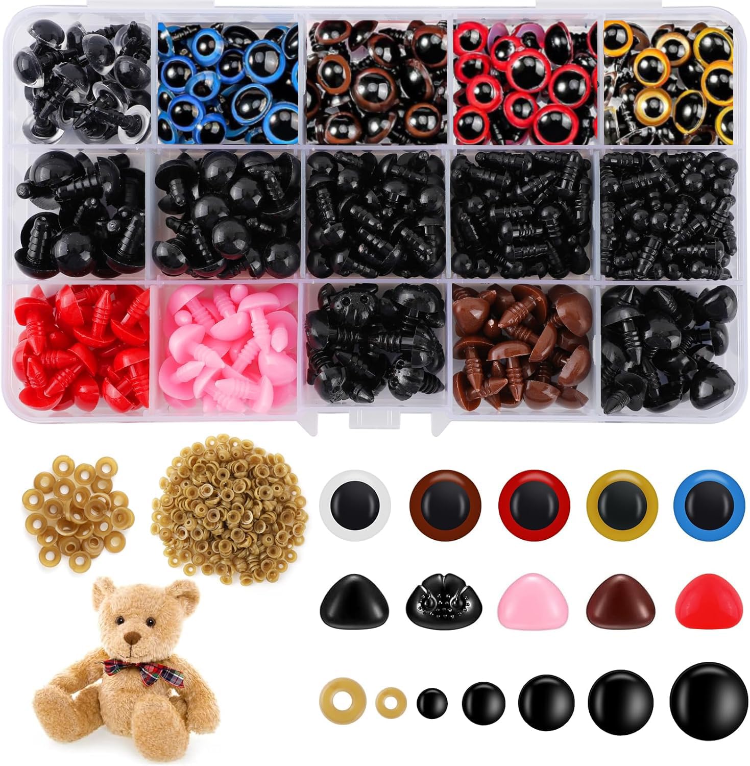 Kit 752 Pezzi Occhi E Nasi Sicurezza Per Peluche - 5-12mm, Multicolore, Con Rondelle