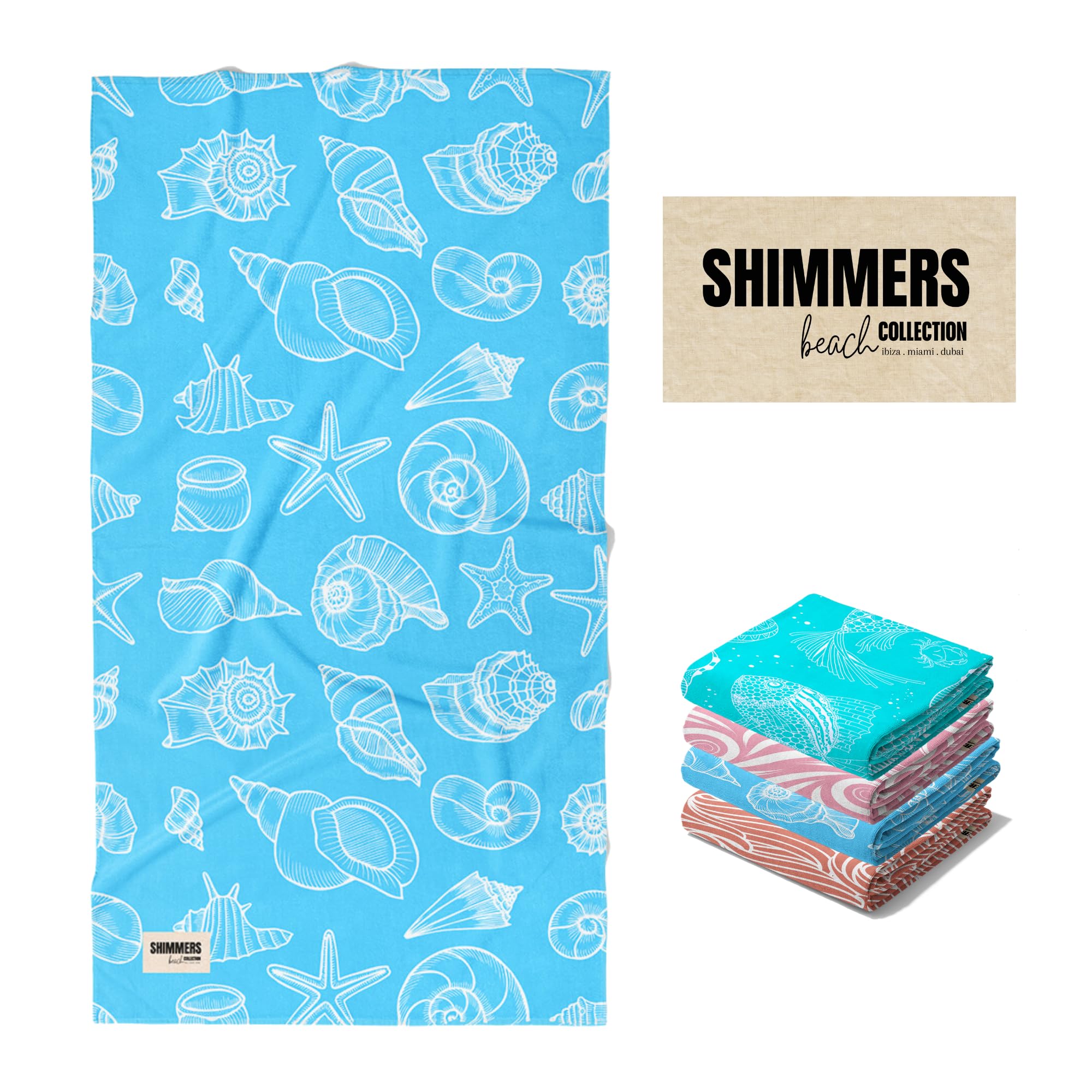 SHIMMERS Beach Towel - Extra Large (100x180cm) Double Sided Print 400GSM Thick Microfiber Suede Quick Dry Oversized XL Big Towels Swimming Sun Lounger Adults Kids Yoga Camping Chair Pool (Blue)
