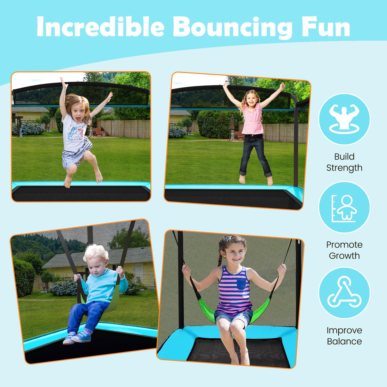 LIFEZEAL 3 en 1 Trampoline Enfant avec Balançoire Amovible & Barre Horizontale, Trampoline Extérieur 190x124x222 cm avec Charge 100 kg,Jaune | Leroy Merlin LIFEZEAL 3 en 1 Trampoline Enfant avec Balançoire Amovible & Barre Horizontale, Trampoline Extérieur 190x124x222 cm avec Charge 100 kg,Jaune | Leroy Merlin