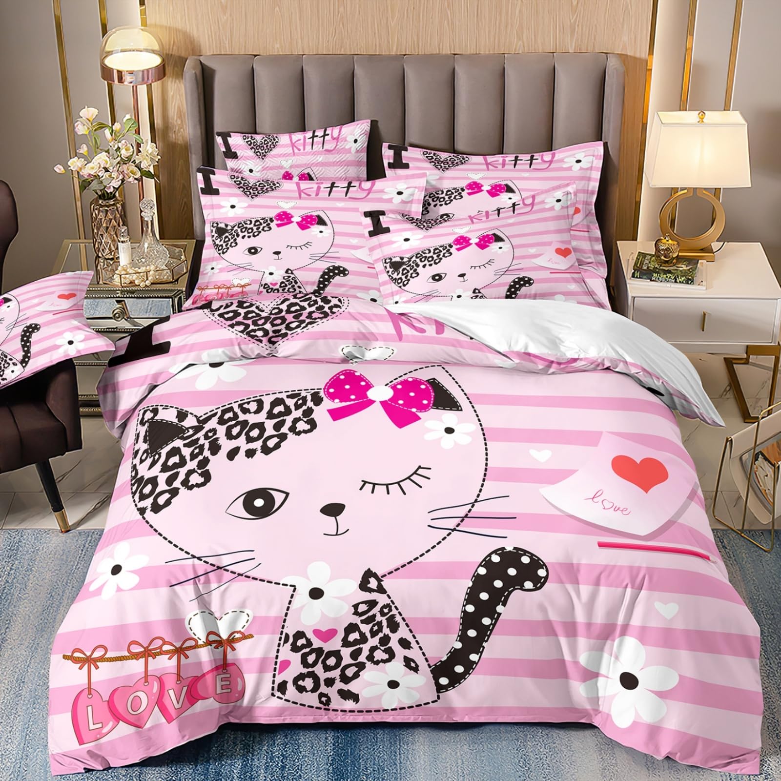 Dwetcxo King Size Duvet Cover Sets Pink Animals Kingsize Duvet Cover Sets Microfiber Breathable King Size Bedding Soft Bedding with Zipper Closure+2 Pillowcases 50x75cm 220x240cm