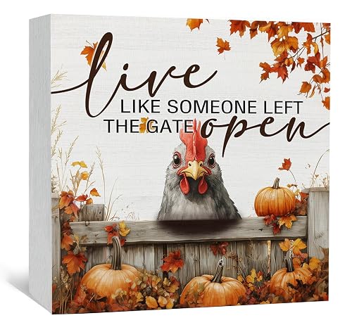 Fall Chicken Wooden Box Sign - Fall Chicken Gifts, Rooster