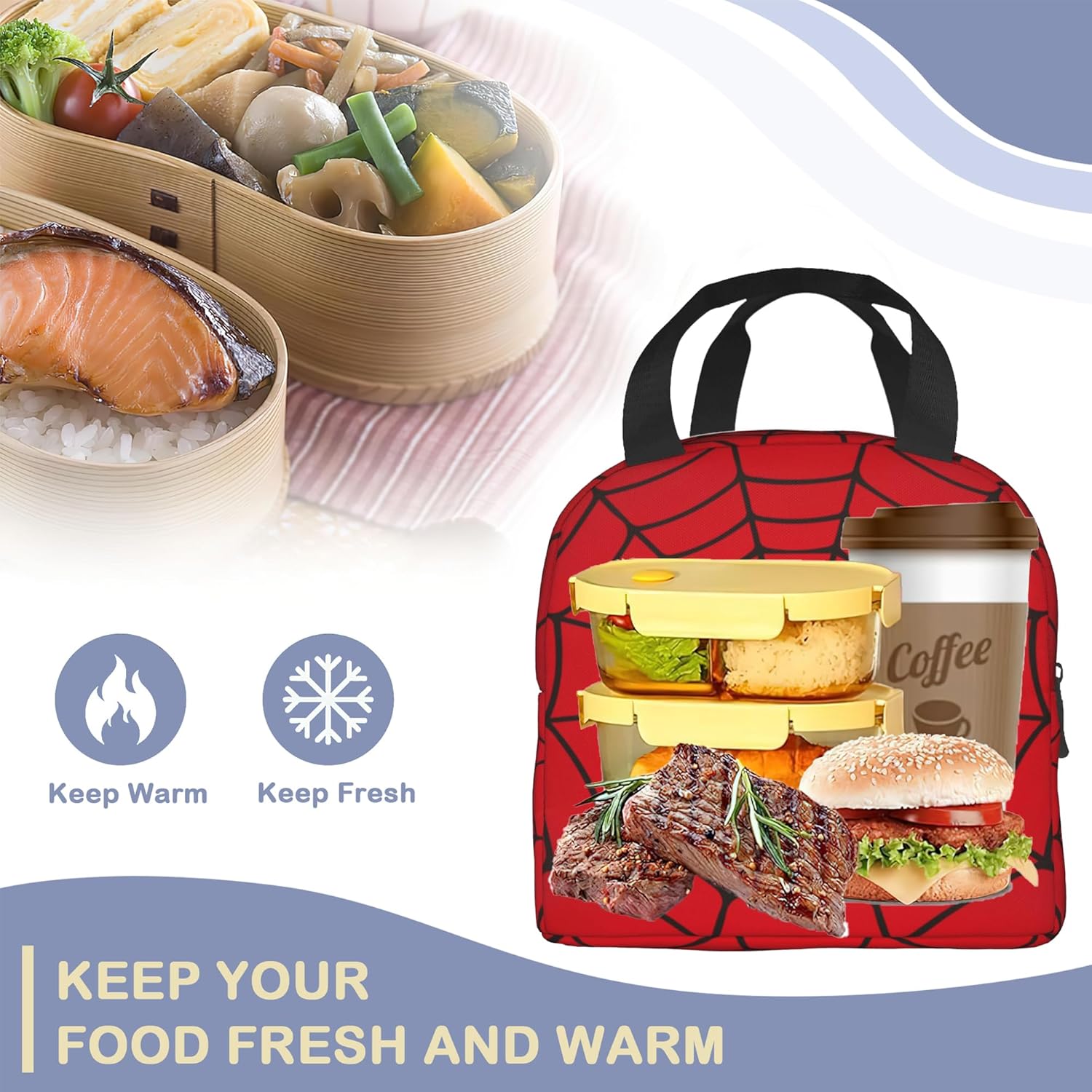 Spider Web Red Insulated Lunch Bag Reusable Lunch Box Women Men,Cooler Thermal Meal Tote for Kids School Student Picnic Office Work - Image 5