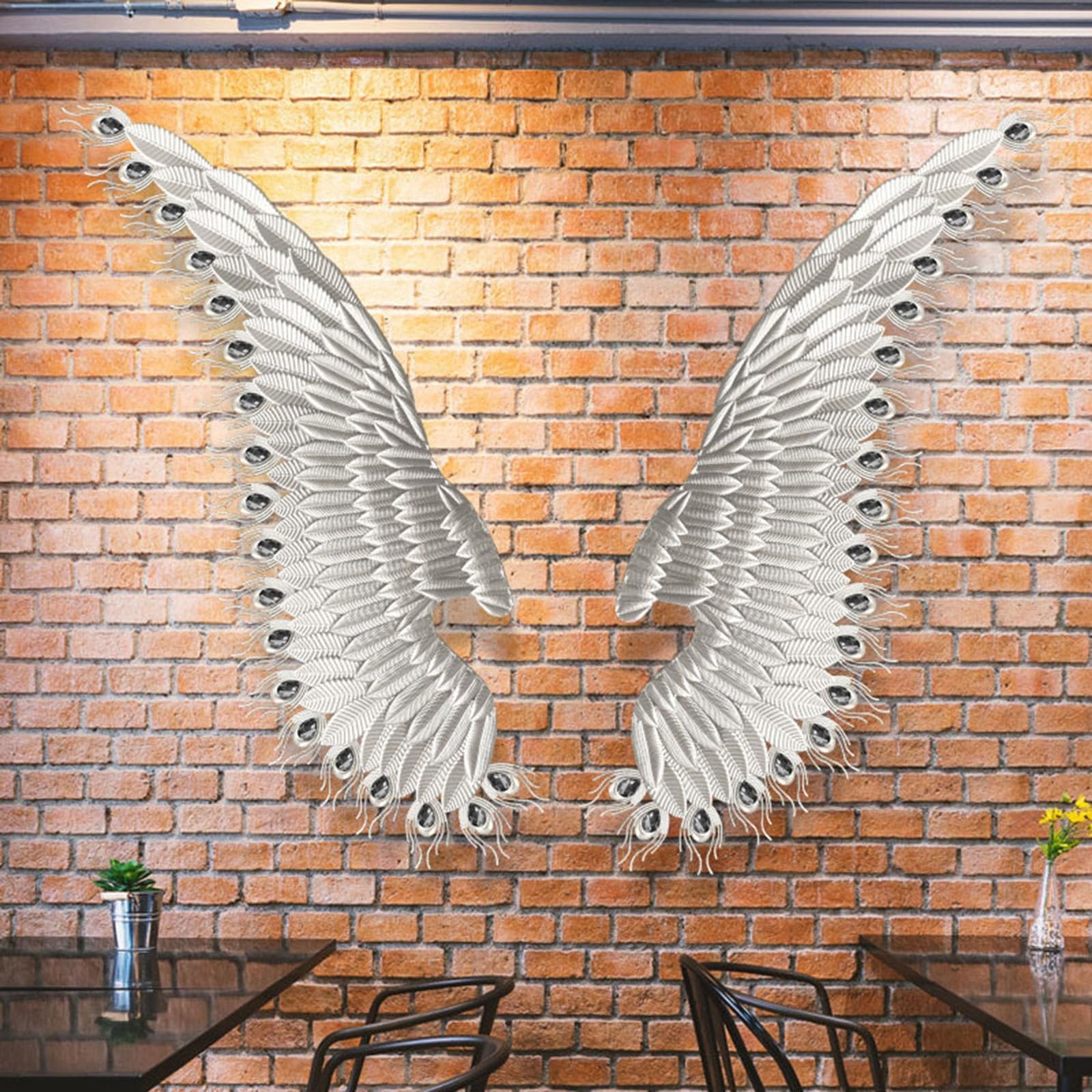 Décoration murale métal plumes blanches lot de 2 de style moderne pour l'intérieur et l'extérieur