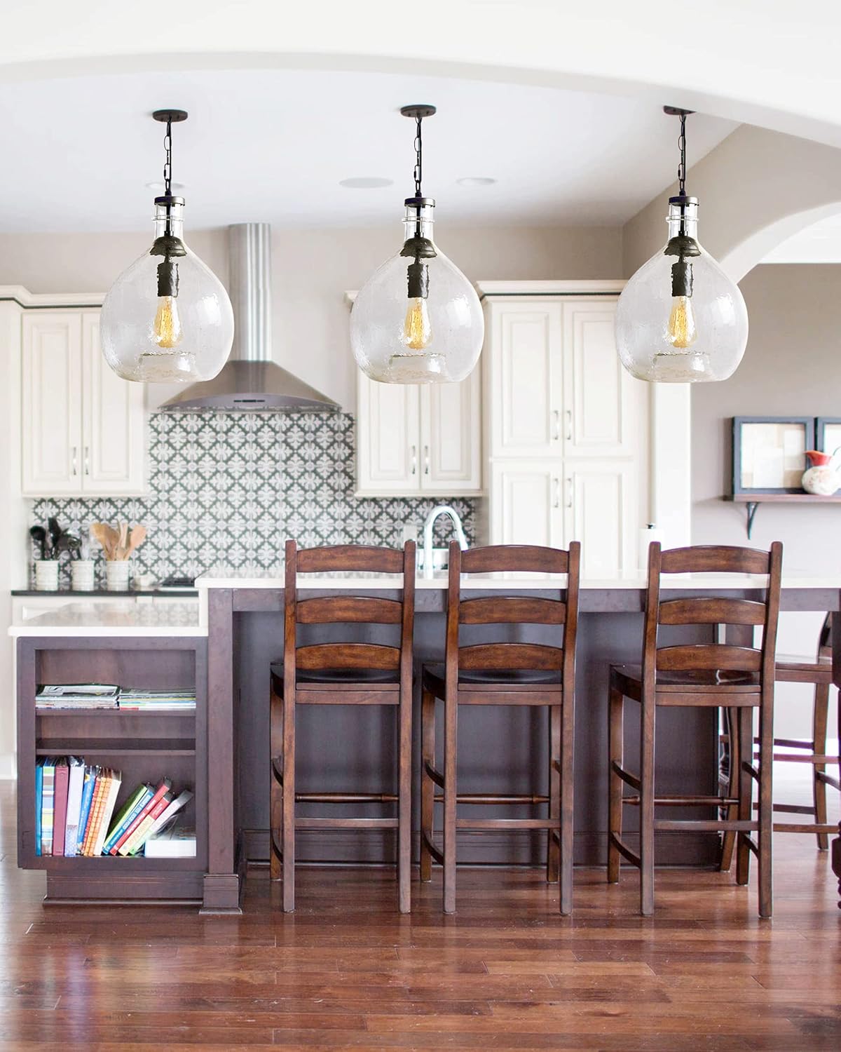 Black Friday - 50% OFF CASAMOTION Pendant Lighting Hand Blown Glass Lights Kitchen Island Drop Ceiling fixtures Vintage Rustic Hanging Chandelier Farmhouse Dining Table Hallway Globe Recycle Clear Color 11 inch diam