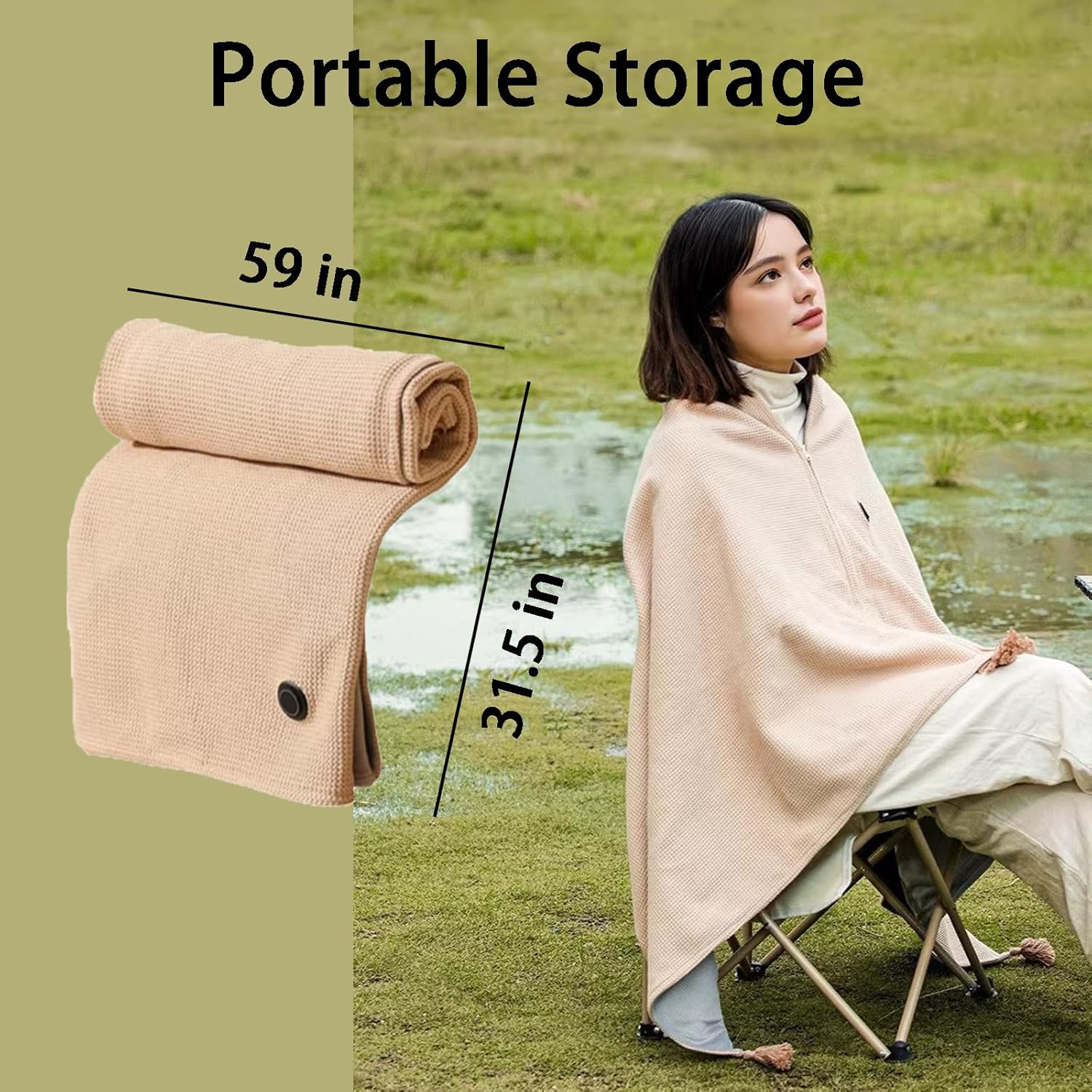 Portable Heated Shawl,USB Heated Blanket Shawl,Heated Blanket with 3 Heating Levels for Home Camping Travel (Green)