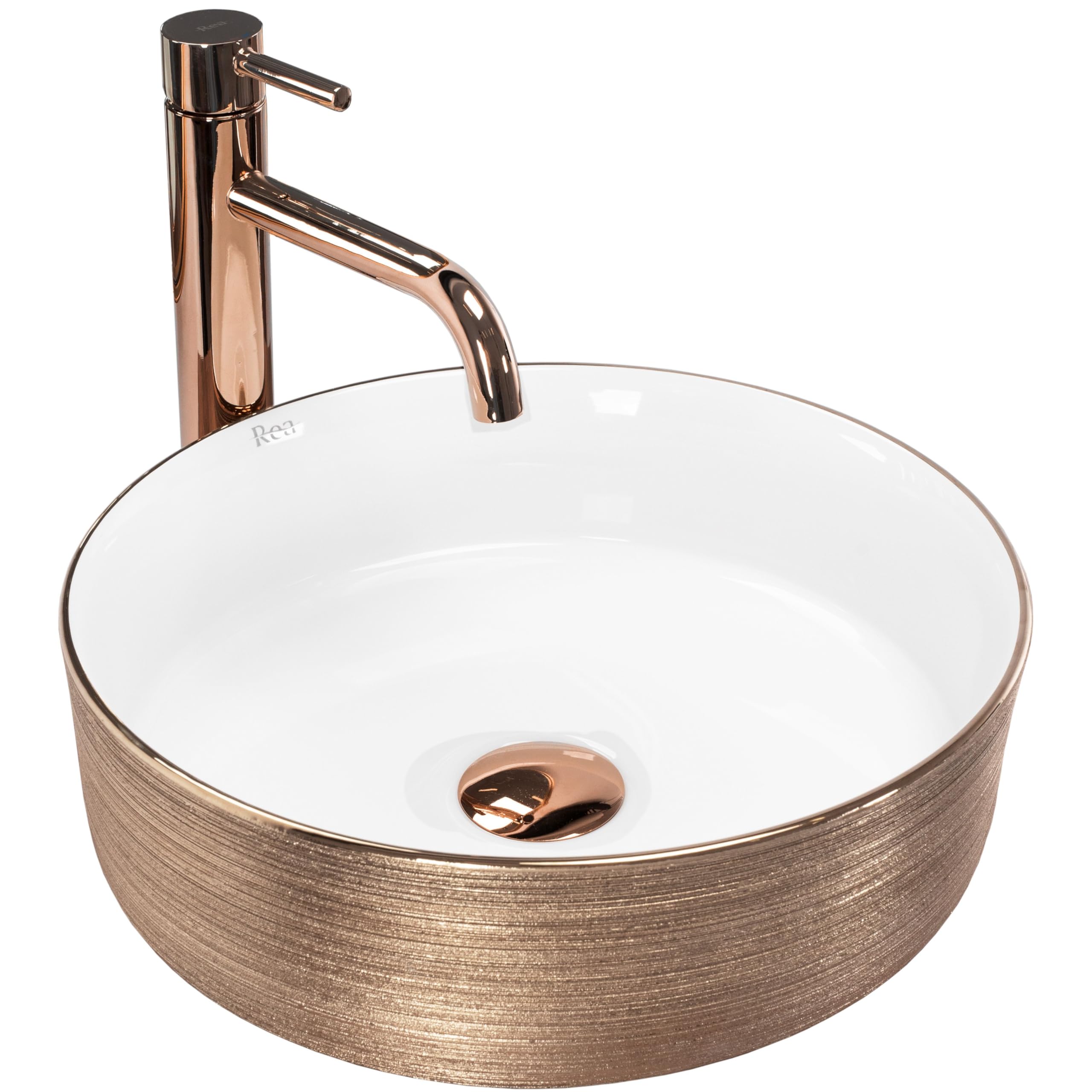 Rea Bathroom Sink Made of Ceramic Sami Brush Rose Gold/White - Rose Gold/White - REA-U3303 โ image 1