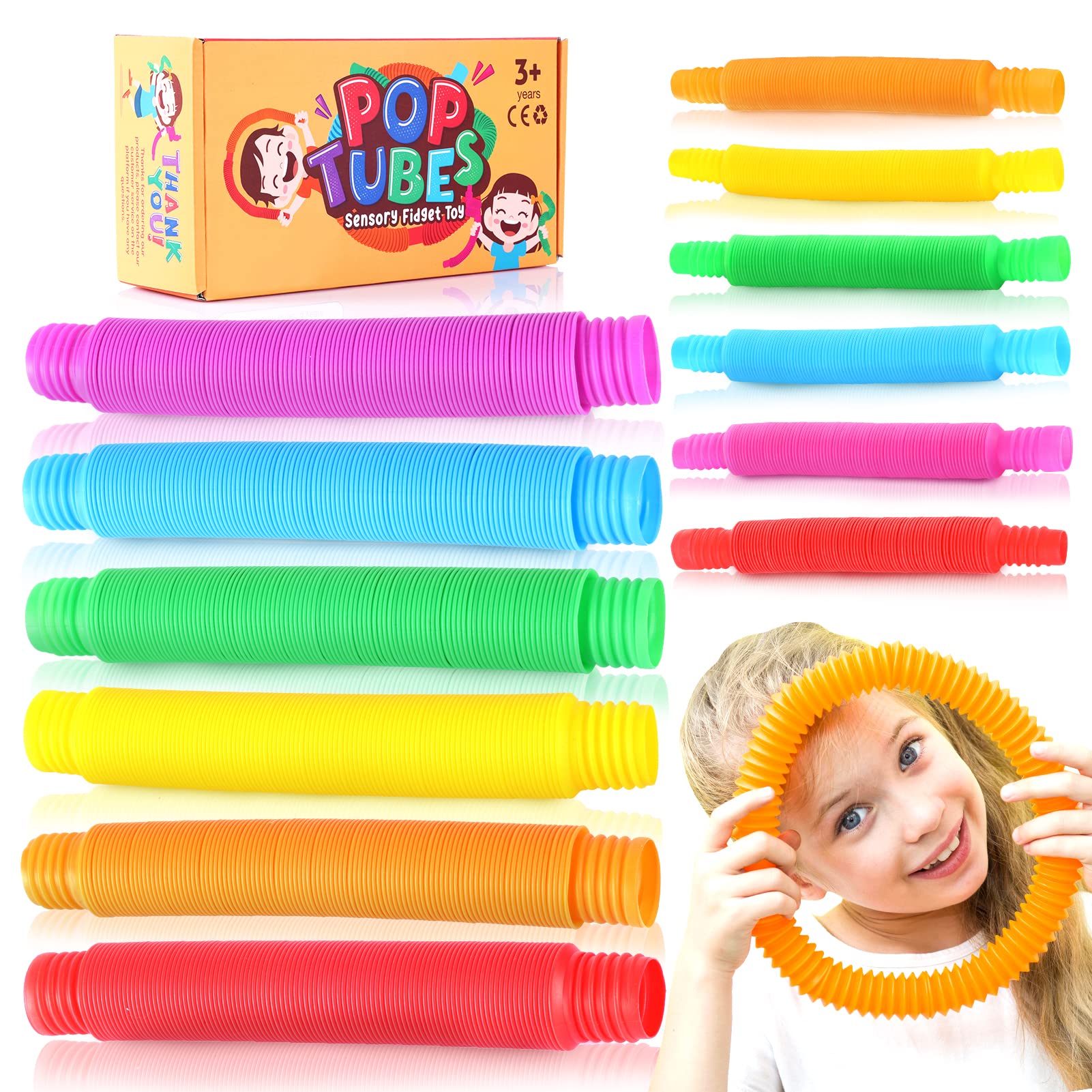 Buy Pop Tubes Fidget Toy 12 Pack, Medium and Mini Fidget Tubes, Sensory