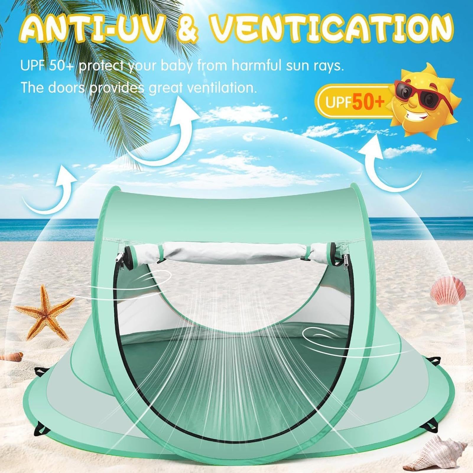 Tente de Plage - UPF 50+ auvent Pliant Enfant,Tente Anti-UV Résistante pour Petits,pour Voyages, Camping, Pique-niques, Jardin, Parc et Vacances en Plein air