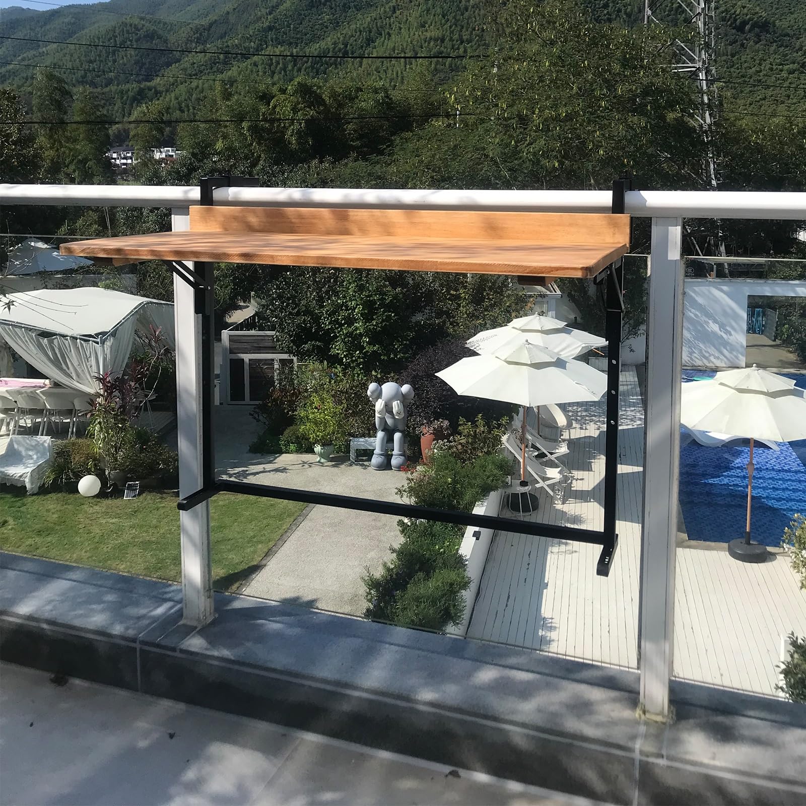 Table et Balcon Suspendue, Balustrade Terrasse, Bar pour Balcon, Installation Facile, Table Pliante Réglable en Hauteur(38 * 90cm/15 * 35.4inch)