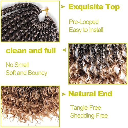 Miniatura 4 de Trenzas de caja bohemia de 14 pulgadas, 7 paquetes de trenzas de caja Goddess de cabello de ganchillo preanudado para mujeres negras, cabello