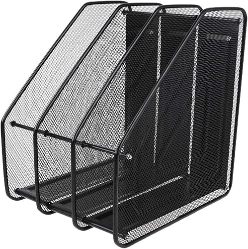 Revistero Archivador Carpeta para revistas Organizador de accesorios de escritorio, Estante para documentos de malla metálica de 3 columnas Revista