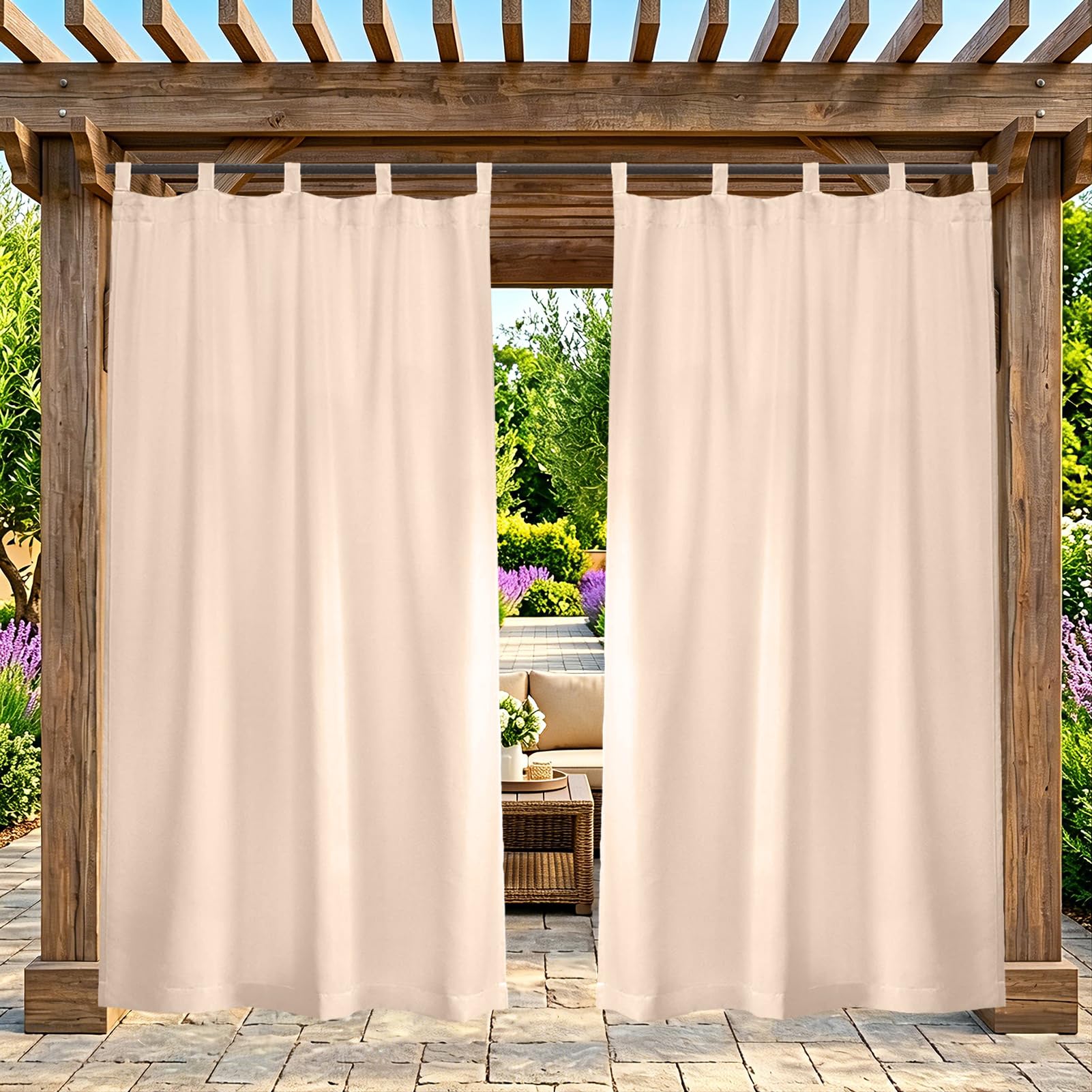 ZELVANO Outdoor Curtains Waterproof, 1 Panel Blackout Thermal Drapes Windproof Privacy for Garden Gazebo Pergola Patio, Weatherproof Fabric - W 120" x L 95"