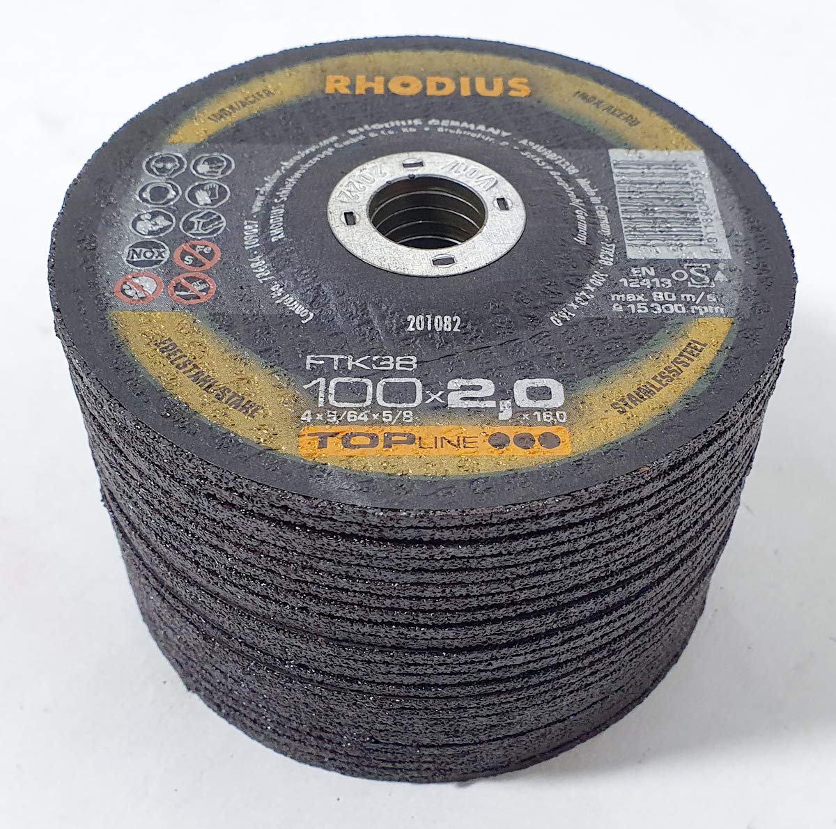 Rhodius FTK38 - Discos de corte (100 x 2,0 mm, para acero inoxidable/acero, 25 unidades)
