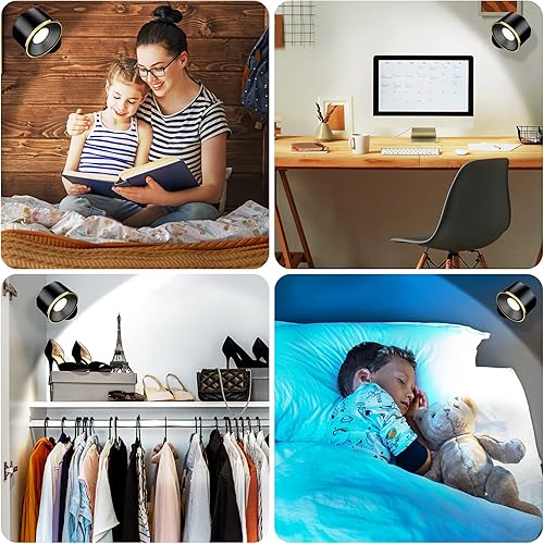 Miniatura 4 de Aplique de pared LED, 1 paquete de luces de lectura inalámbricas montadas en la pared con control remoto, recargable, funciona con pilas, USB,