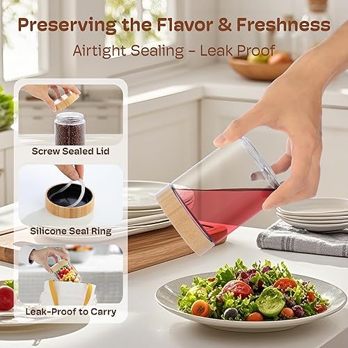 Miniatura 3 de Paquete de 6 recipientes de avena de 10 onzas con tapas de bambú, tarros de vidrio con tapas herméticas para preparación de comidas, tarros de