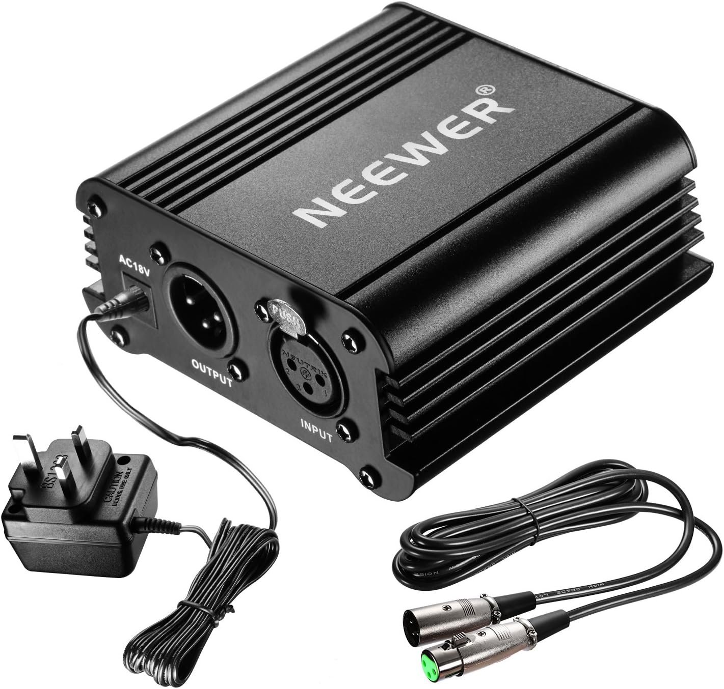 Neewer 1Channel 48V Phantom Power Supply Black with Adapter and One