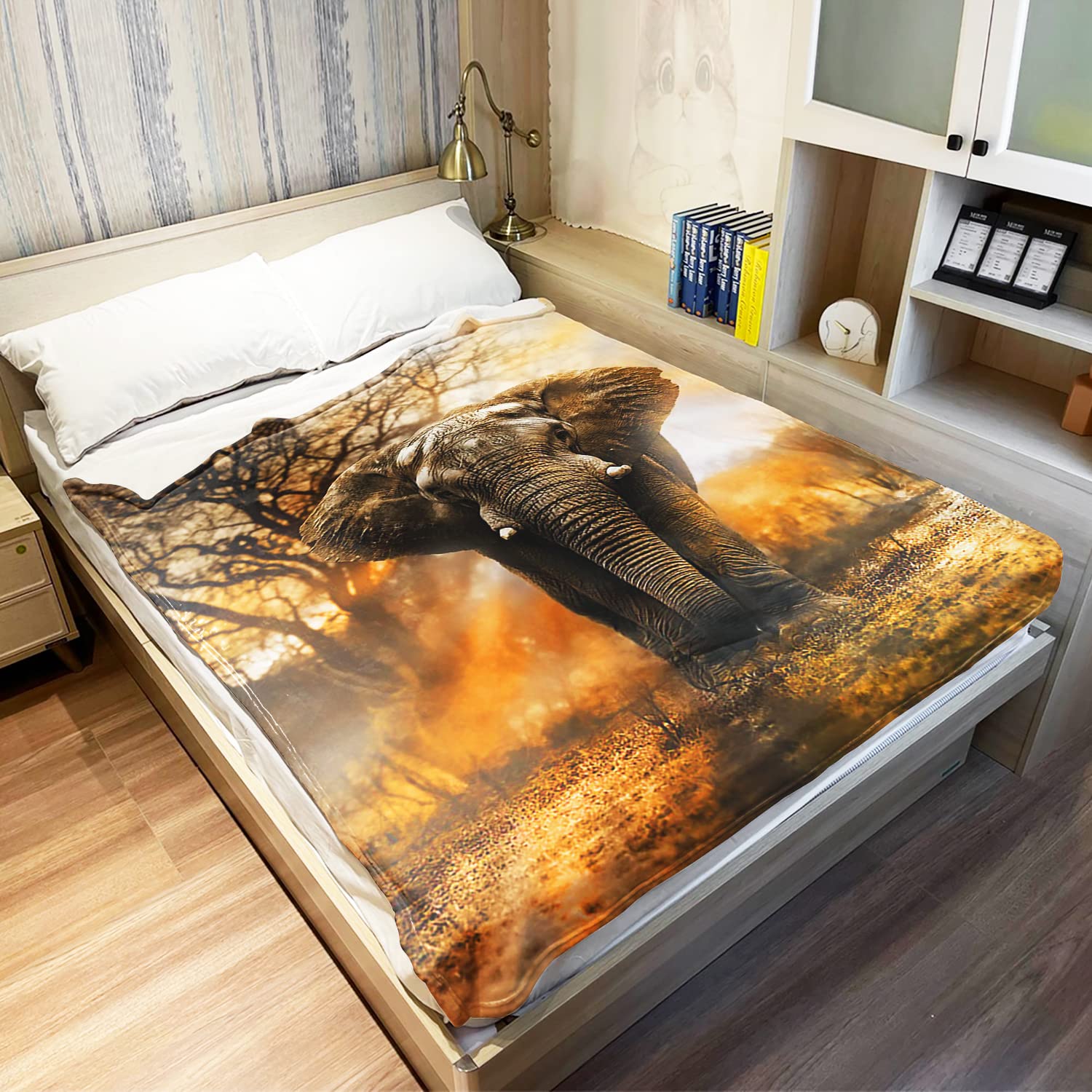 HommomH Kuscheldecke Mit Elefanten-Motiv – Weich, Flauschig, Für Couch & Bett