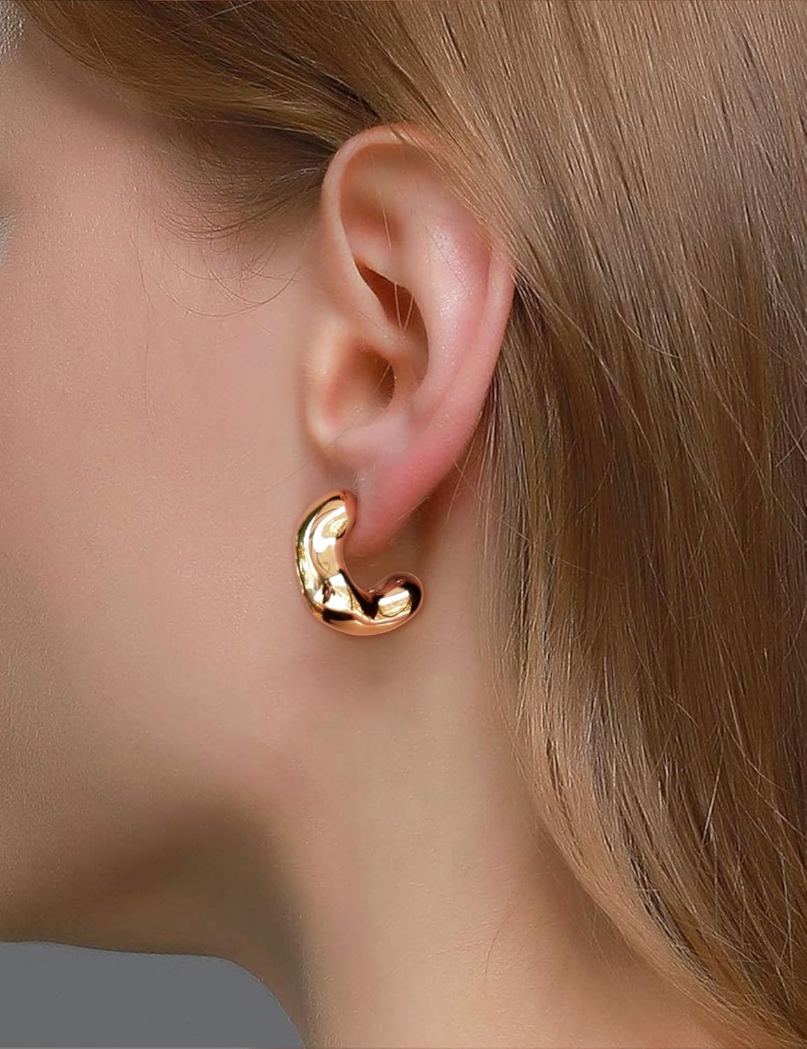 14K Gold Plated Chunky Open Hoop Earrings for Women 925 Sterling Silver Post Hypoallergenic Thick Hoop Earrings for Women - Image 2