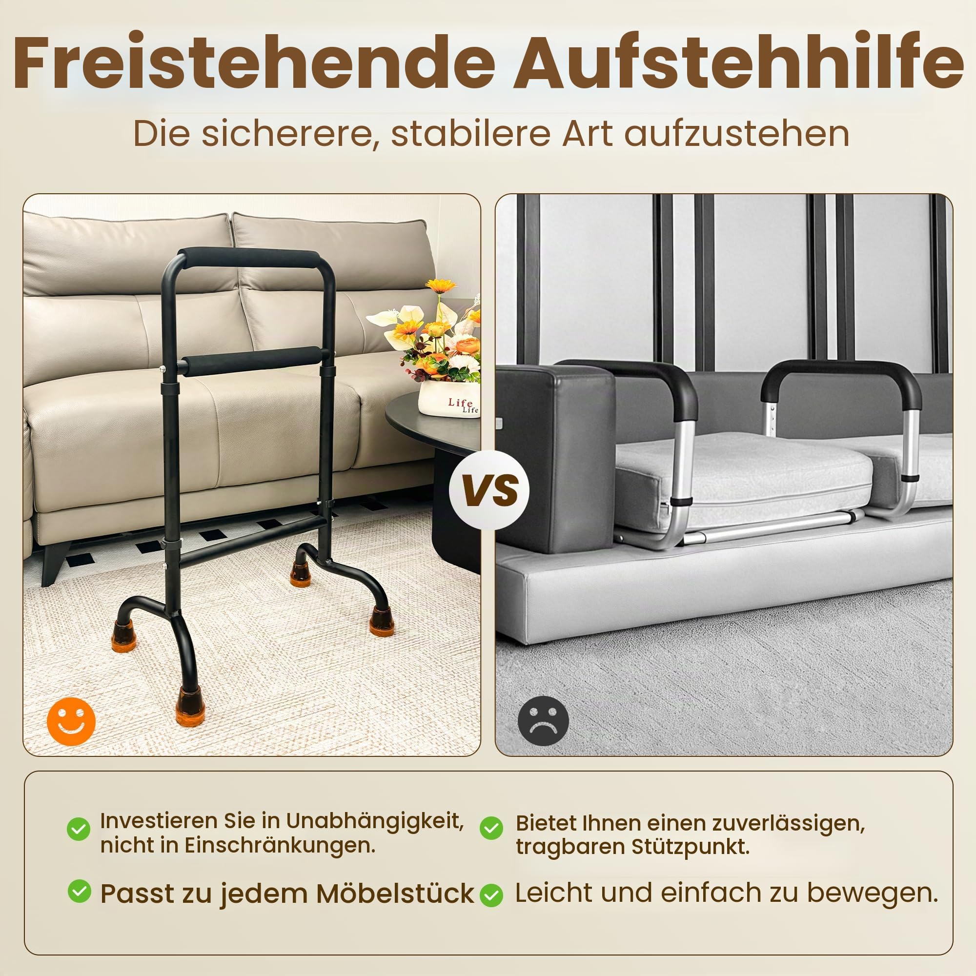 Stehhilfe für Stuhl und Couch, höhenverstellbare Mobilitätshilfe für Senioren, Leichter Aluminiumrahmen mit 204 kg Kapazität