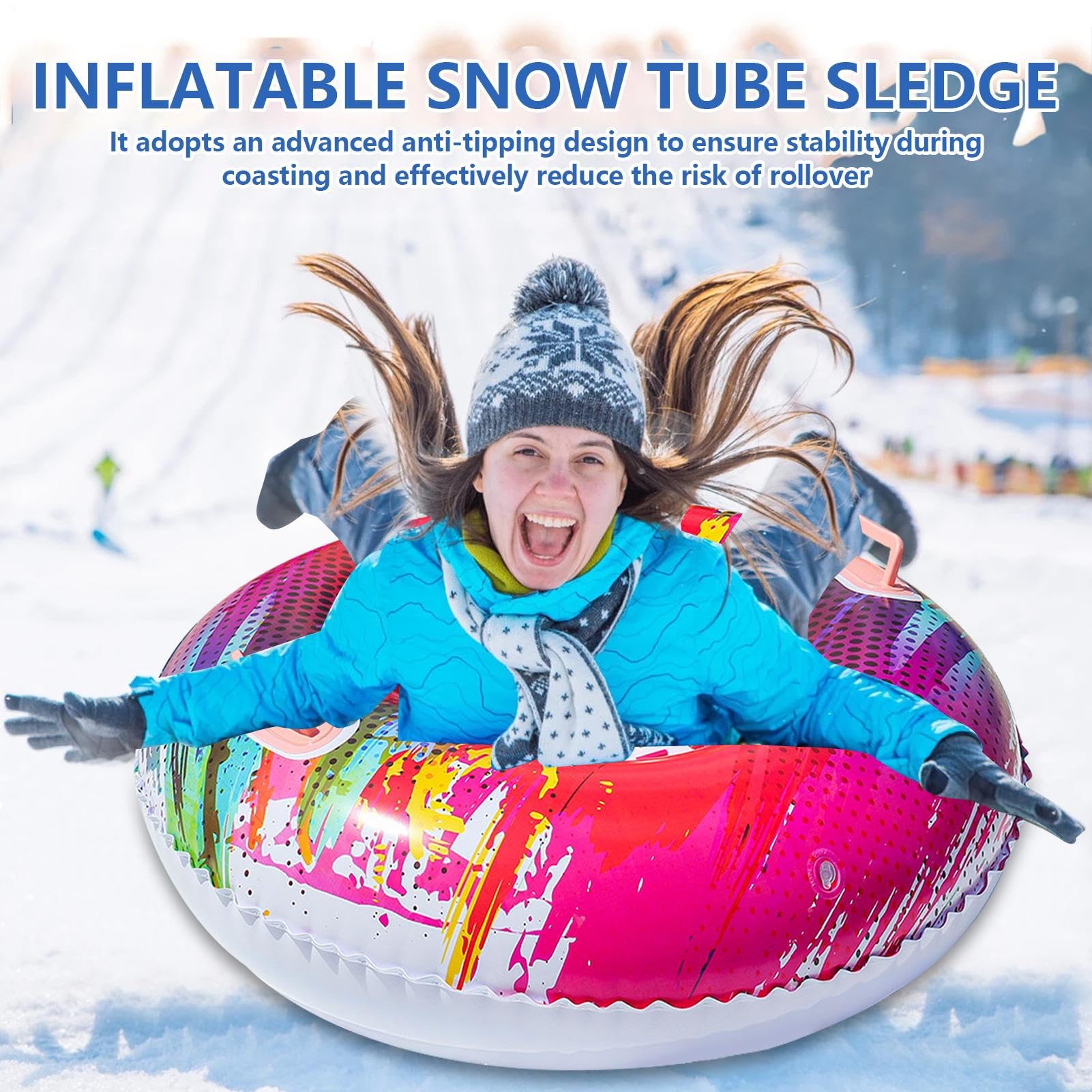 Trineo inflable 87 cm con asas, anillo de nieve engrosado antivuelco para adultos y niños
