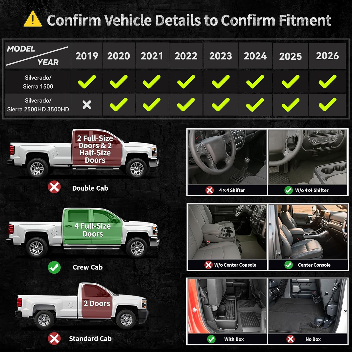 OEDRO Upgraded Floor Mats for 2019-2026 Chevy Silverado/GMC Sierra 1500 Crew Cab & 2020-2026 Silverado/Sierra 2500HD 3500HD, Bucket Seat, All Weather Custom Fit Silverado Accessories Floor Liners - Image 5