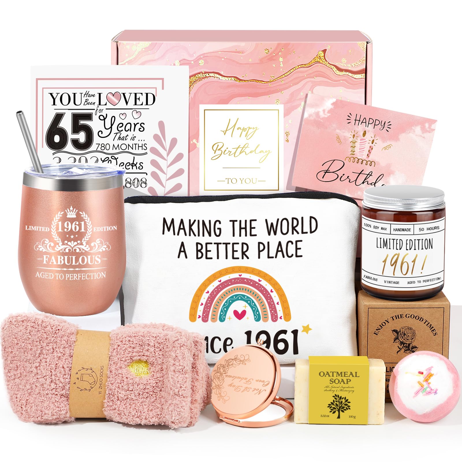 65th Birthday Gifts for Women, Gift Ideas for 65 Year Old Woman, 1961 Birthday Gift, Best Cool 9 in 1 Gifts for 65 Year Old Women, Mom, Aunt, Grandma, Vintage 1961 GiftBaskets-image-24