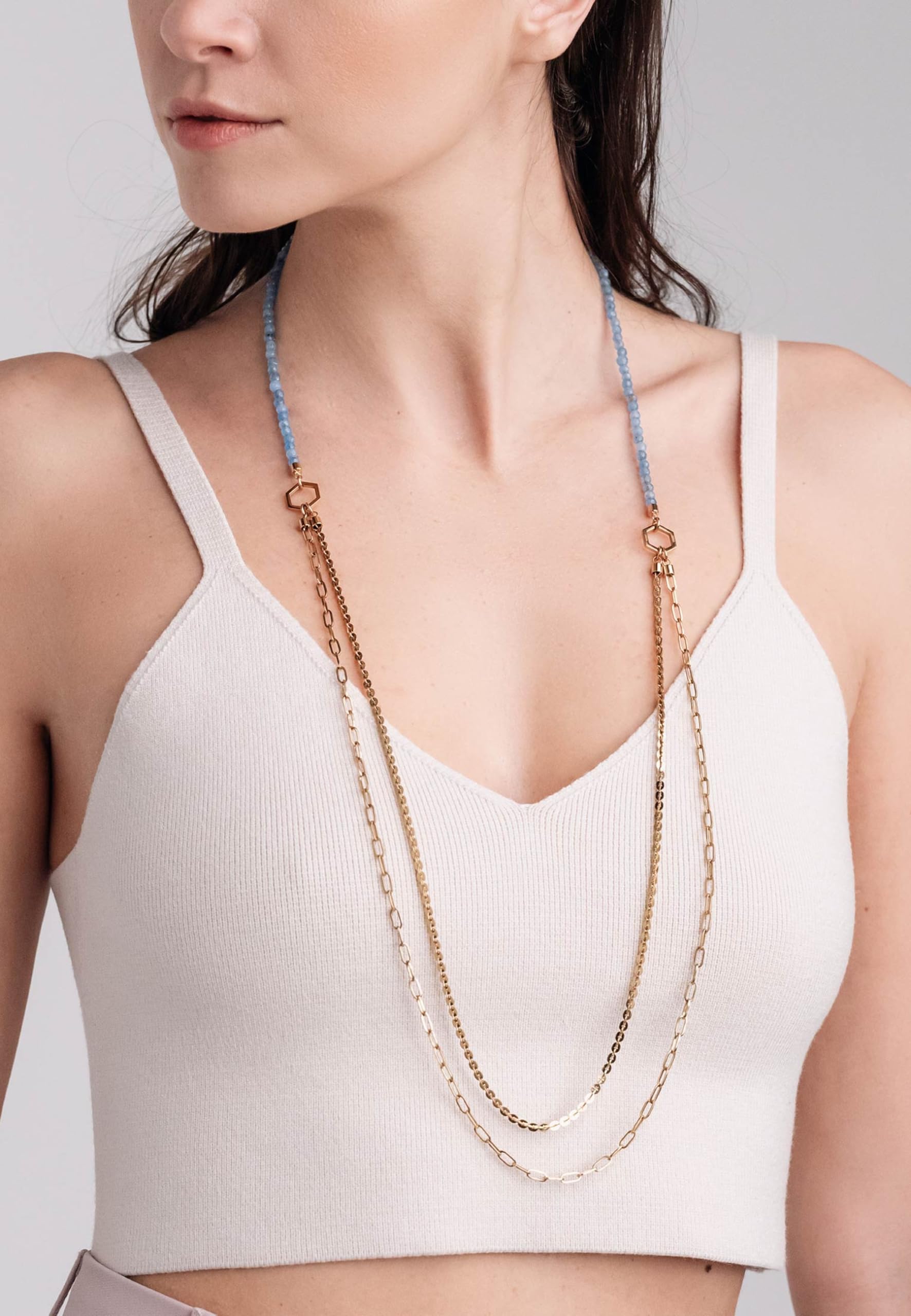 Breil - Collana da Donna Collezione KALEIDO - Gioielli Donna - Collana Donna Multigiro con Catene di Diverso Stile con Pietre, Allungabile -74 cm