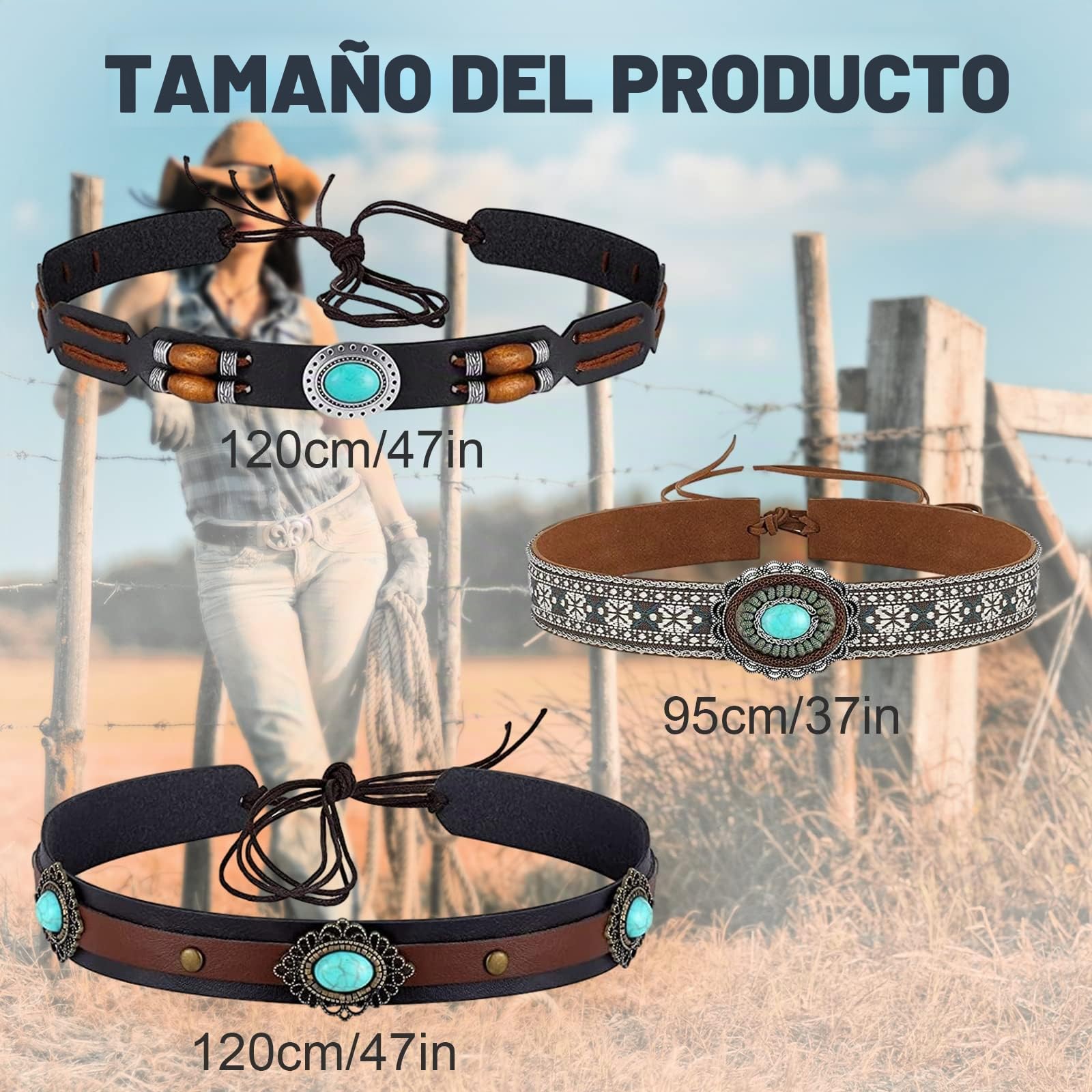 6 Piezas Cinta de Sombrero de Vaquero, Banda de Sombrero Cuero de Poliuretano Suave Reemplazo de Banda de Sombrero,Sombrero de Paja, Sombrero de Vaquero (6 Estilos)