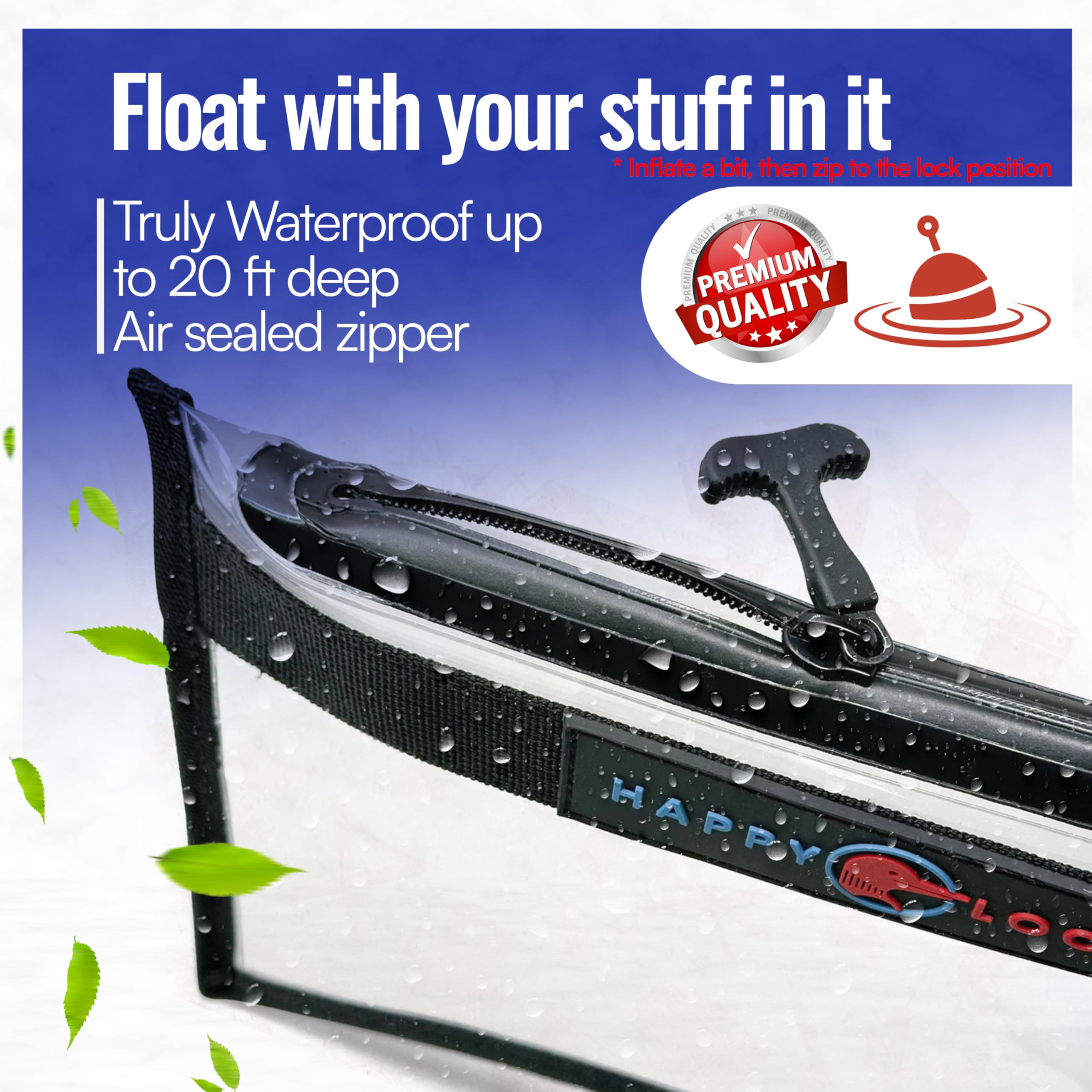 Floatig Waterproof Fishing Tackle Bag Set - 2 Large, 100% Submersible Dry Bags, Floats with phone & bait- Scuba-Grade Zipper, PVC-Free, Tethering Loop - Premium Fishing accessory pouch