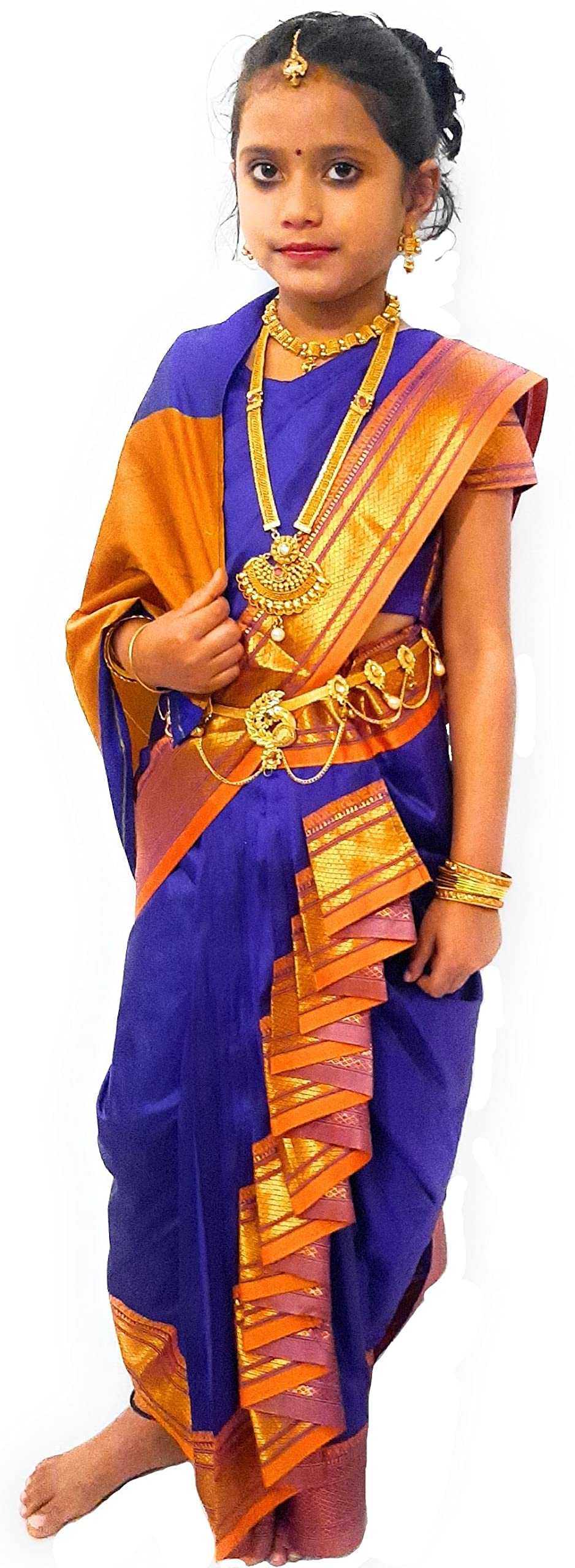 Luster Girl's Belgaon Silk Navwari Saree (Z023_Blue)