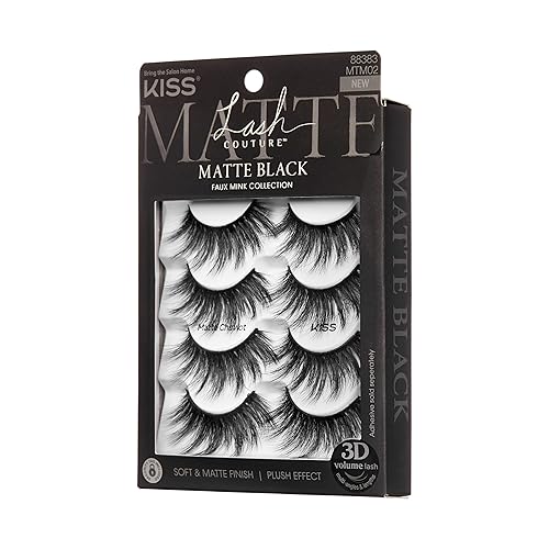 Miniatura 3 de KISS Pestañas postizas de color negro mate, Cheviot mate, 0.71 a 0.78 pulgadas, incluye 4 pares de pestañas, fáciles de aplicar, racimos de pestañas