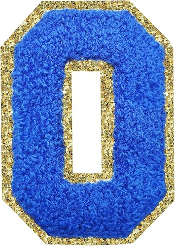 Miniatura 345 de Parches de letras termo-adhesivas de felpilla para chaquetas, parches de letras universitarias con brillantina para planchar en la letra azul A