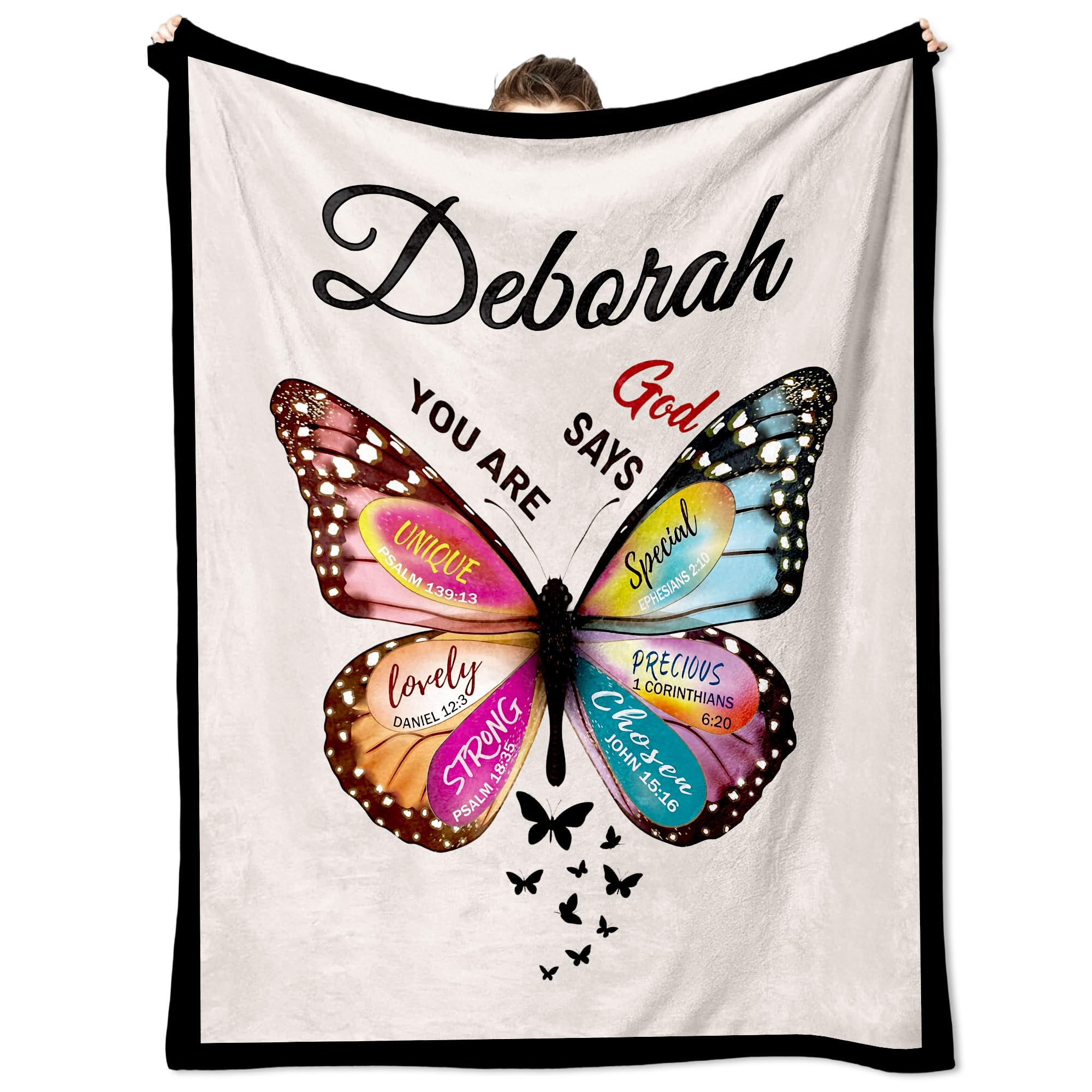 Custom Christian Gifts Butterfly Blanket with Name Mothers Day Throw Blankets Mom Birthday Gifts, Personalized Butterfly Inspirational Bible Religious Gifts for Women