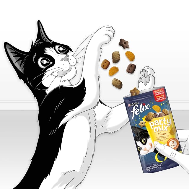 Foto 4 de 6 de Purina Felix Party Mix Cheezy, Snack, premio para Gato con Queso Cheddar, 8 bolsas de 60g