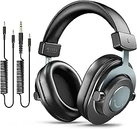 FIFINE Fones de ouvido de monitoramento para gravação,fones de ouvido com fio sobre a orelha para monitoramento de podcast, equipamento confortável com cabos removíveis de 3.5 mm ou 6.35 mm-H8