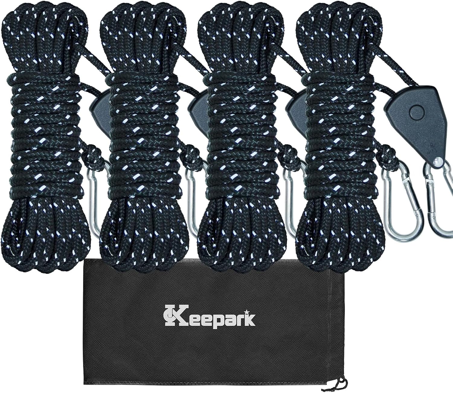 Camping Rope Tarp Tie Down Ropes with Ratchet System, Pulley & Reinforced Metal Gear - Heavy Duty Adjustable Guy Lines for Canopy Tent, Quick Setup Outdoor Strap (1/6-Inch Diameter x 16 Feet Long)