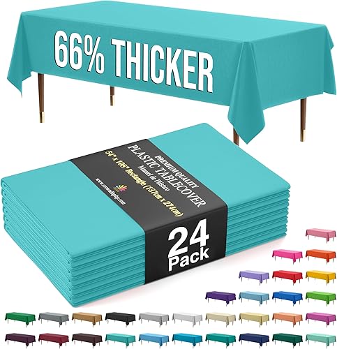 Miniatura 75 de Party Solids Mantel rectangular de plástico de alta calidad, 66% más grueso, 0.5 mil, paquete de 12 manteles color azul claro de 54 x 108 pulgadas,