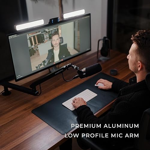 Miniatura 2 de HumanCentric Brazo de micrófono de perfil bajo, brazo de micrófono ajustable, soporte de escritorio ideal para oficina en casa, podcasts,