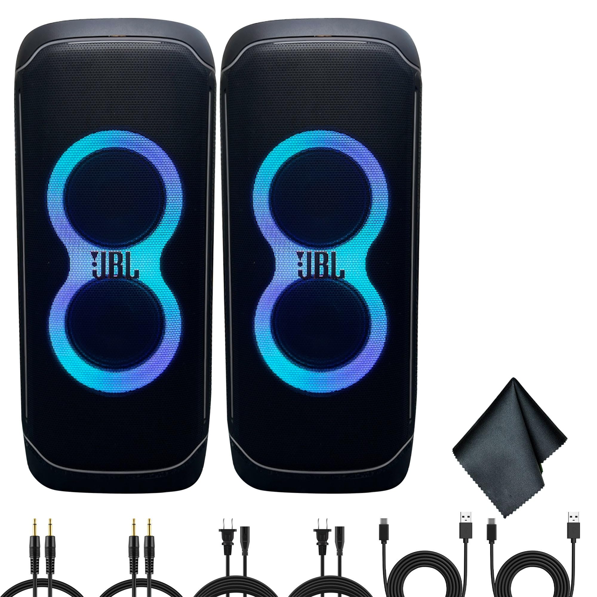 JBL 2 x PartyBox Ultimate 1100W Portable Speaker - Wi-fi & Bluetooth Connectivity Splashproof, Powerful Sound and Exciting Light Show (JBLPARTYBOXULTAM) + Cleaning Cloth + More