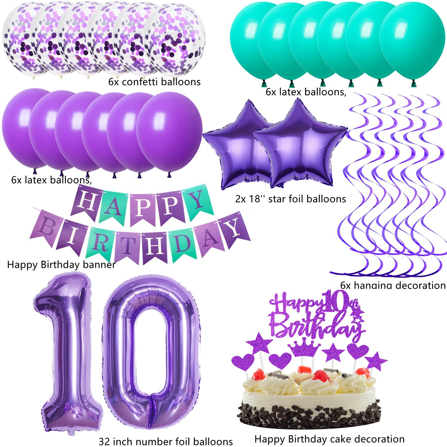 Décorations Violettes à Double Chifes Pour Filles, Bannière