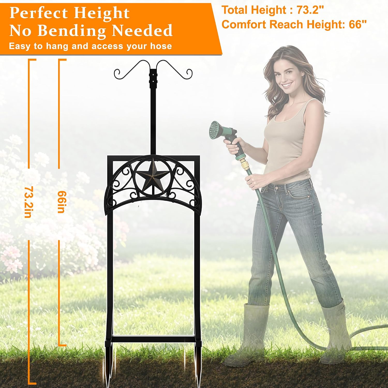 Garden Hose Holder Detachable Water Hose Holders Stand Holds Heavy Duty Freestanding Garden Hose Hanger Storage Rack for Outside Yard Lawn Farm, GoldStar_2