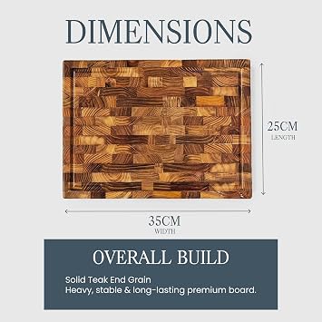Season Teak End Grain Chopping Board – Small - Wooden Butcher’s Block for Everyday Prep, Gentle On Knives and Built for Long-Lasting Use – Solid Teak Wood Board for Cutting, Carving and Serving