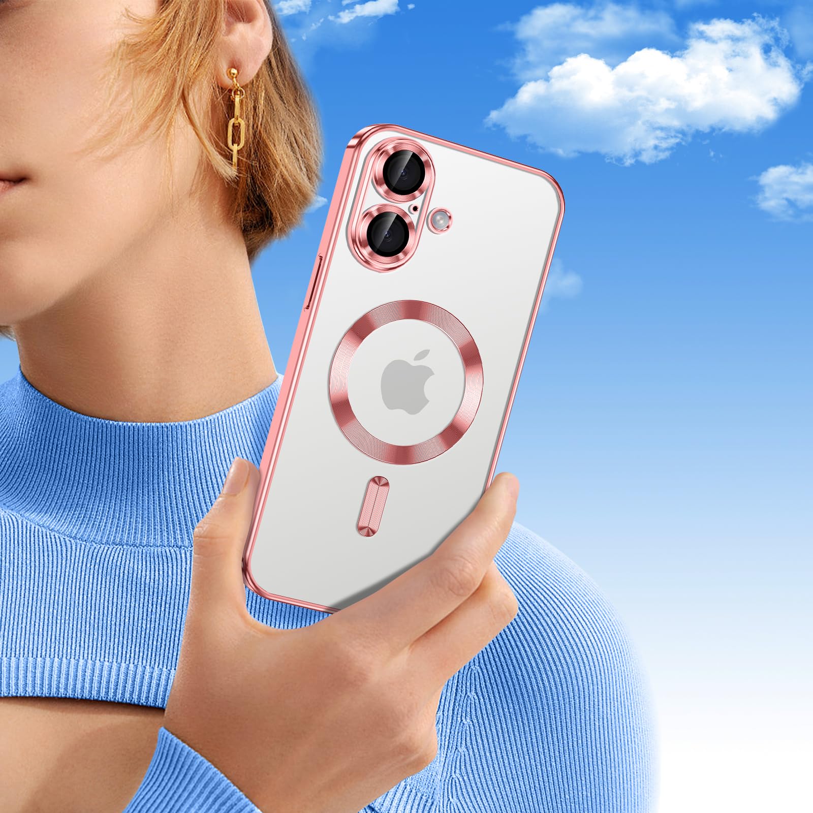 Phoona Pokrowiec na telefon iPhone 17 6,3 cala, obiektyw aparatu pełna ochrona i szkło hartowane 2 × szkło hartowane, kompatybilny z bezprzewodowym ładowaniem MagSafe, ochrona wojskowa, różowy