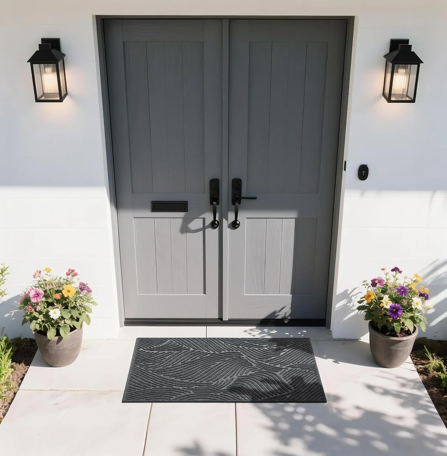 Yimobra Doormat Indoor Outdoor Entrance, Simple Stripes, All-Weather Waterproof & Non-Slip Mat for Front Door, Heavy Duty Polyester Welcome Mat for Garage, Patio-47x24，Dark Grey