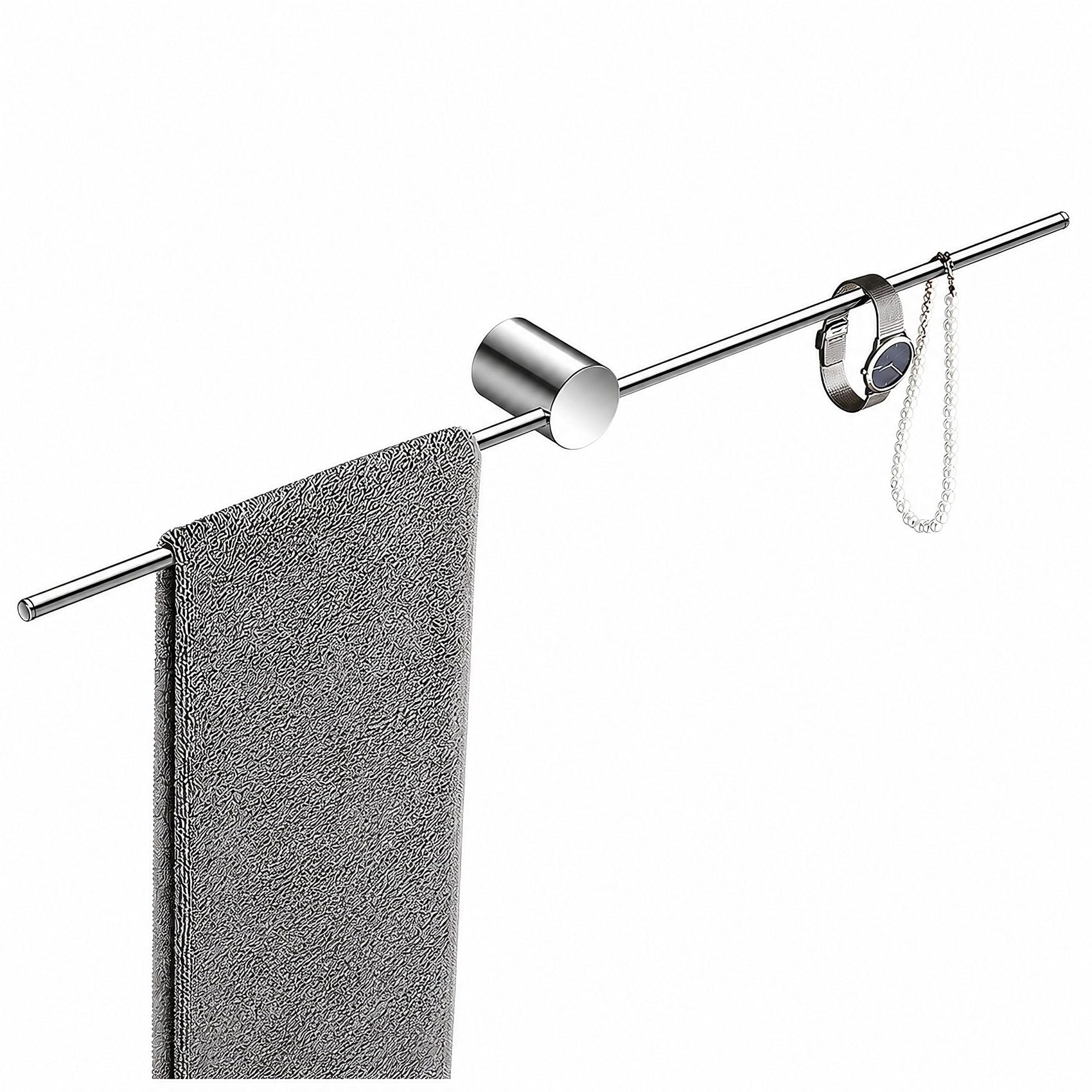 Premium Solid Brass Towel Bar, Adjustable Bath Rack Wall Mounted, Rustproof Heavy Duty Hand Towel Hanger for Kitchen, No Drill Space Saving Bathroom Hardware Set(Bright silver,70cm/27.6in)