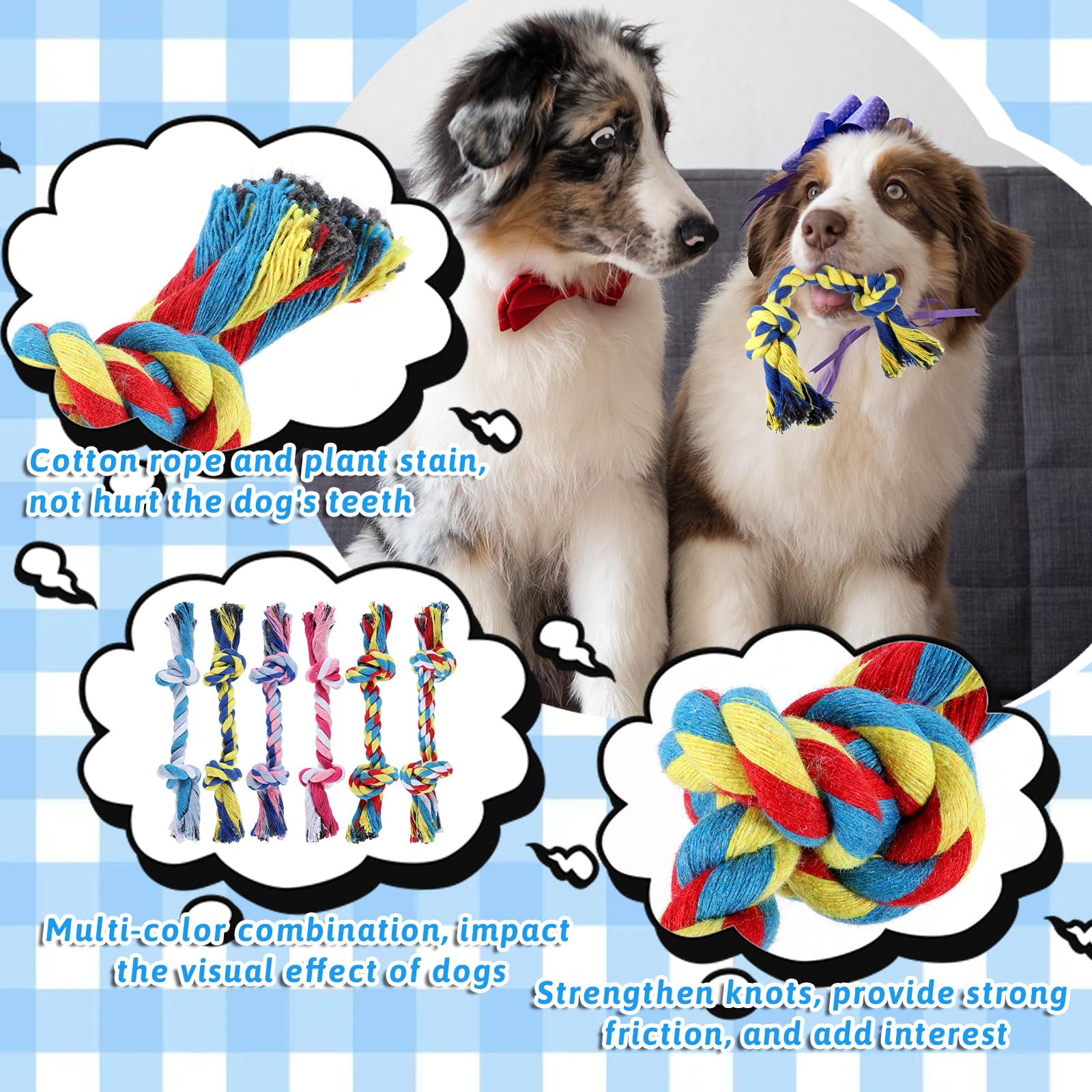 SynHHergyx 48 Pcs Dog Rope Toys, 100% Cotton, Durable for Aggressive Chewers, Small & Medium Dogs, Interactive, Teething & Teeth Cleaning, 6 Colors