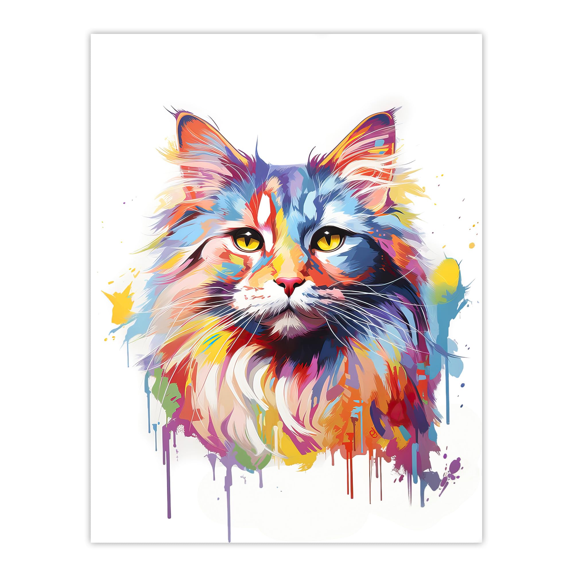 Artery8 Siberian Cat Lover Gift Pet Portrait Pastel Colour Rainbow Artwork Painting Extra Large XL Wall Art Poster Print