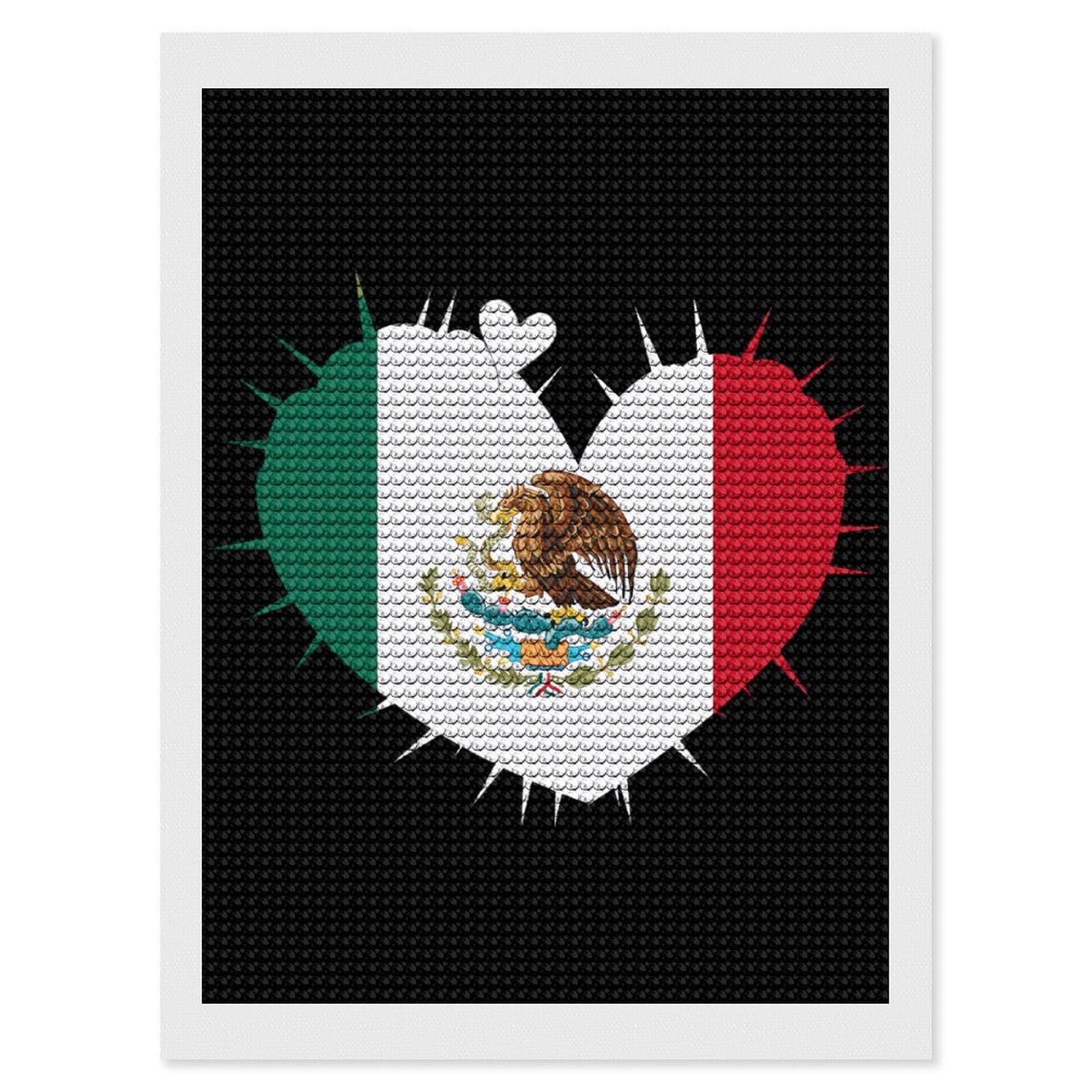 Nclqvjxzkhw Style Mexican Flag Heart Cactus Diamond Art Painting For Adult Round Diamonds Pictures Arts Crafts Home Wall Decor 12"X16"